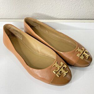 Tory Burch Everly Ballet Flats Brown Genuine Leather Womens Size 6 M